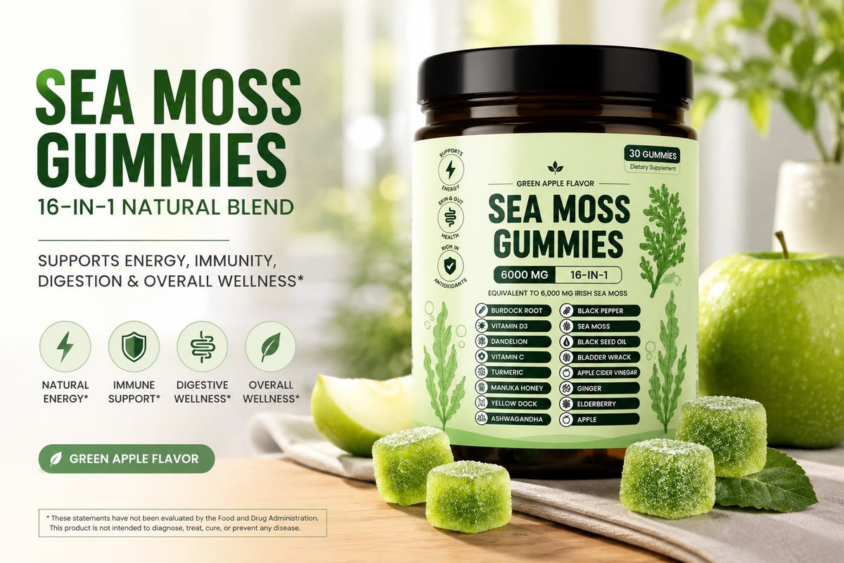 Sea Moss Gummies – 6,000 MG | 16-in-1 Natural Blend | Green Apple