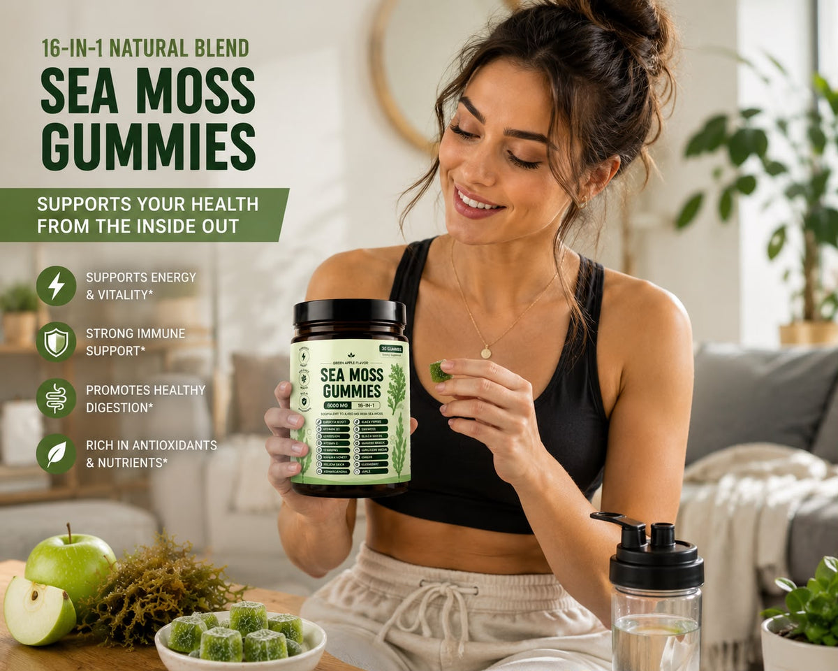 Sea Moss Gummies – 6,000 MG | 16-in-1 Natural Blend | Green Apple