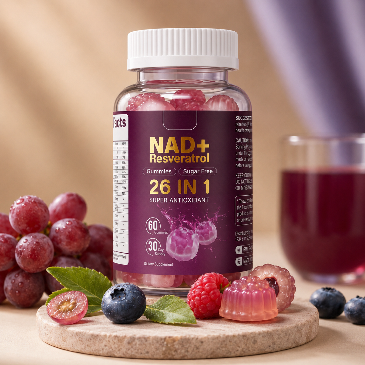 NAD+ Resveratrol Gummies – 500 MG | 26-in-1 Antioxidant Formula