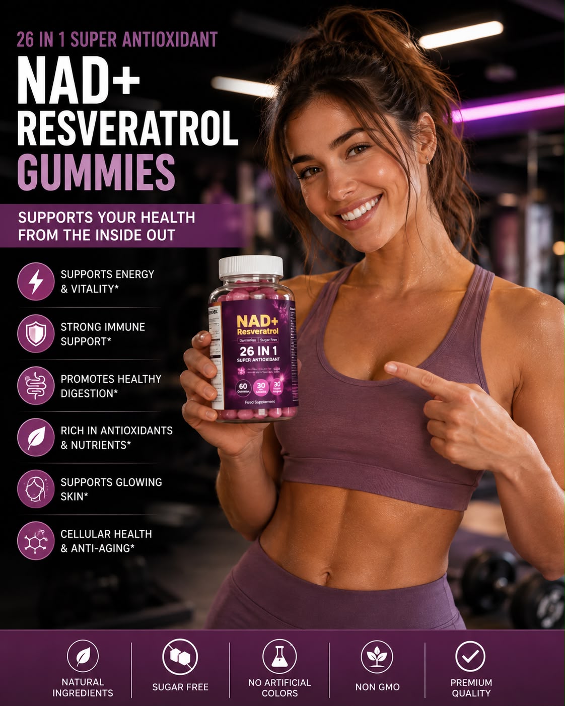 NAD+ Resveratrol Gummies – 500 MG | 26-in-1 Antioxidant Formula